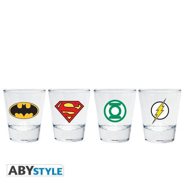 DC Comics Schnapsglas 4er Set: Emblem (5 cl)