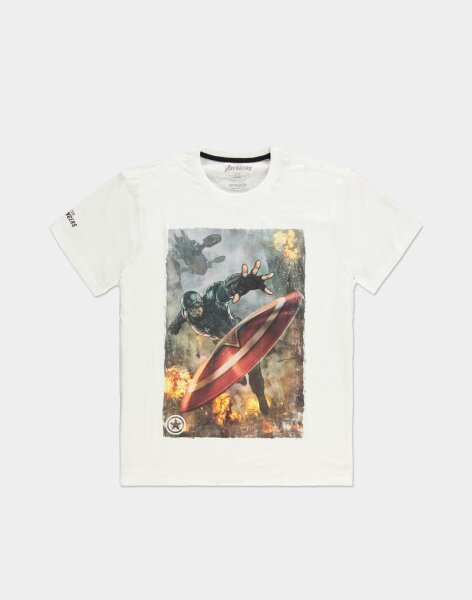 Avengers T-Shirt - Captain America throws Shield (weiss)