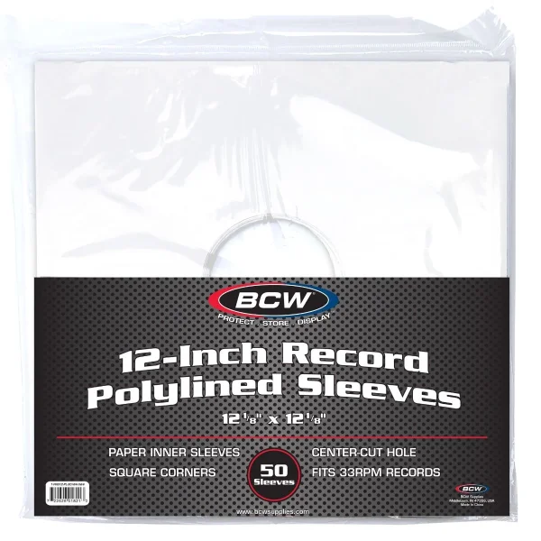 BCW LP-Schallplatten Zubehör:12 Inch Record Paper Inner Sleeve - polylined, eckige Ecke - weiß - 50er Pack